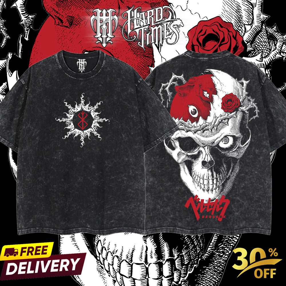 HardTimesClothing - Berserk Retro Vintage Unisex Oversize Anime Manga Acid Washed Heavyweight Cotton T-shirt, Anime Merch, Gift For Anime Fan. Clothes Oversized