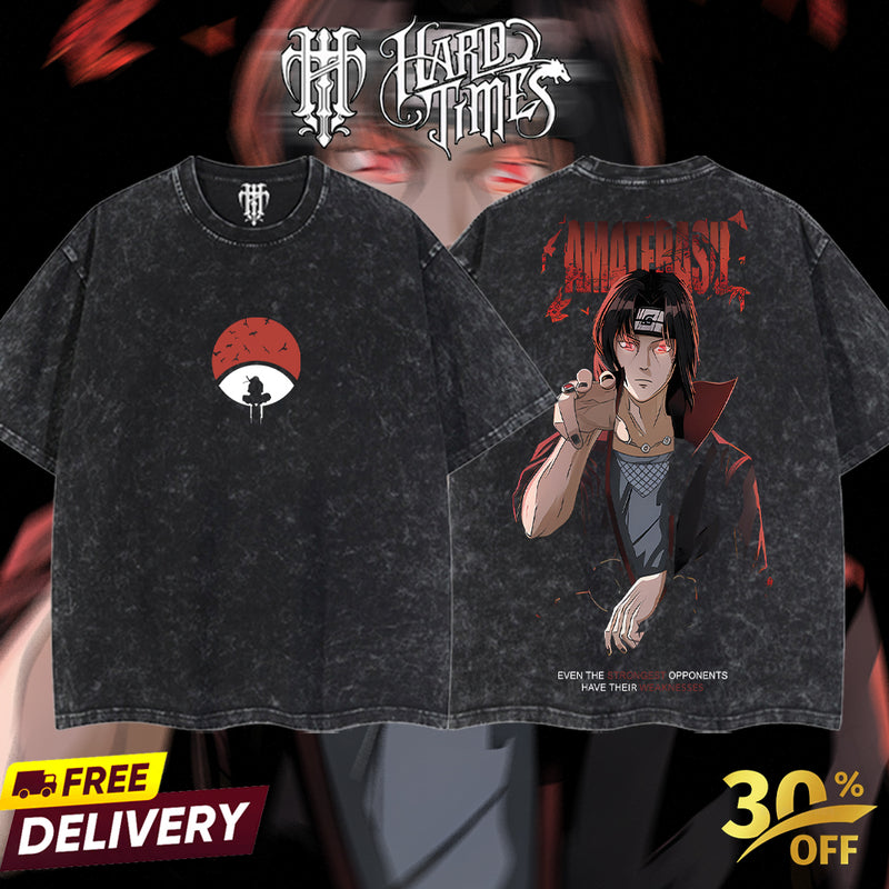 HardTimesClothing - Uchiha Itachi Naruto Anime Limited Edition Death Reaper Seal Double Printed Oversize Lightweight Acid Washed Hoodie, graphic hoodies men streetwear