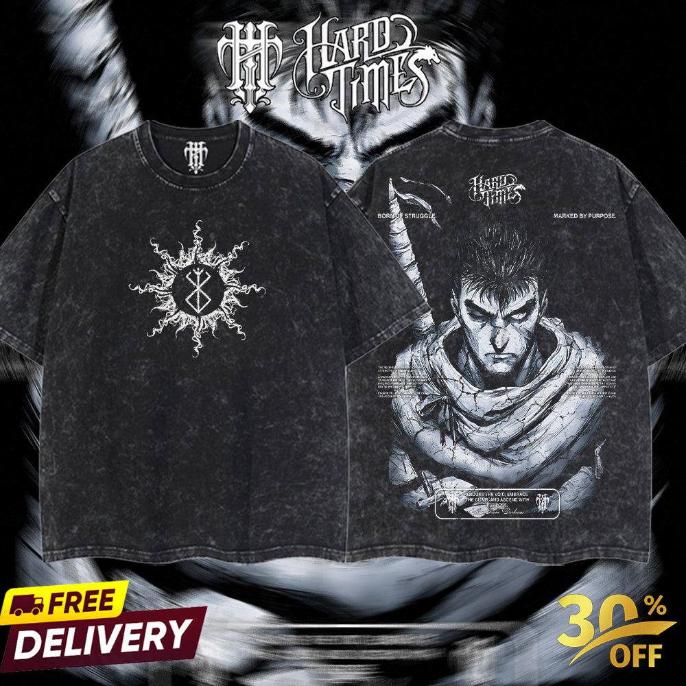 Hardtimesclothing - guts berserk Vintage Unisex Oversize Anime Acid Washed Cotton T-shirt, graphic tee,anime merch fan, outfits men, boys merch