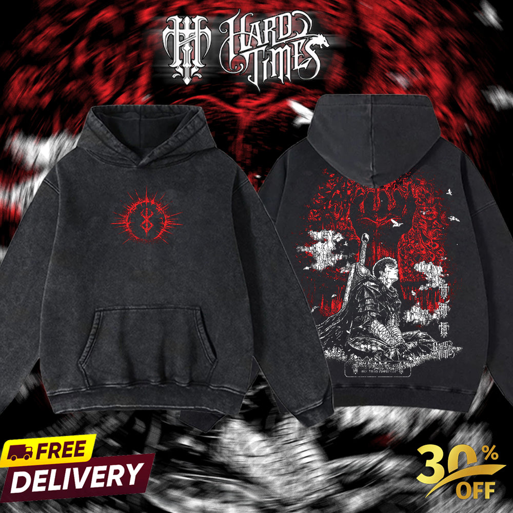 HardTimesClothing - Guts Berserk Vintage Unisex Oversize Anime Manga Acid Washed Heavyweight Cotton T-shirt, graphic tee,anime merch fan, outfits men.