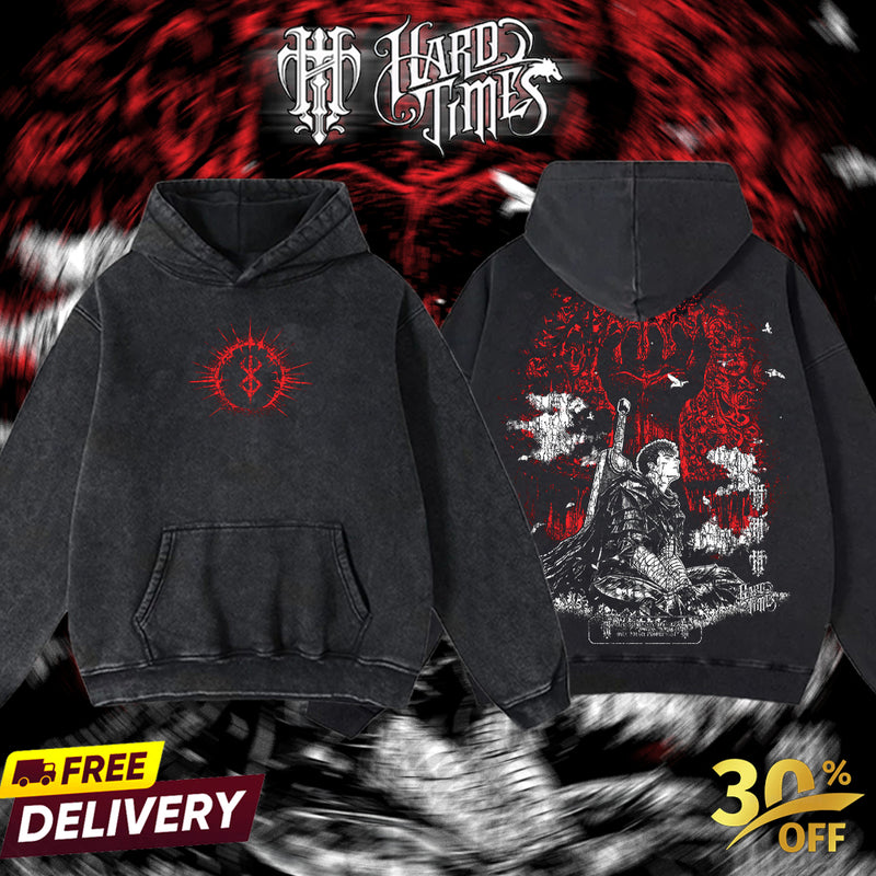 HardTimesClothing - Guts Berserk Vintage Unisex Oversize Anime Manga Acid Washed Heavyweight Cotton T-shirt, graphic tee,anime merch fan, outfits men.