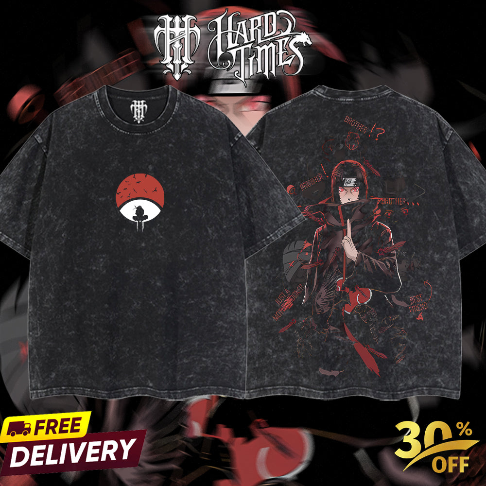 HardTimesClothing - Uchiha Itachi Naruto Anime Limited Edition Death Reaper Seal Double Printed Oversize Lightweight Acid Washed Hoodie, graphic hoodies men streetwear (Copy) (Copy)