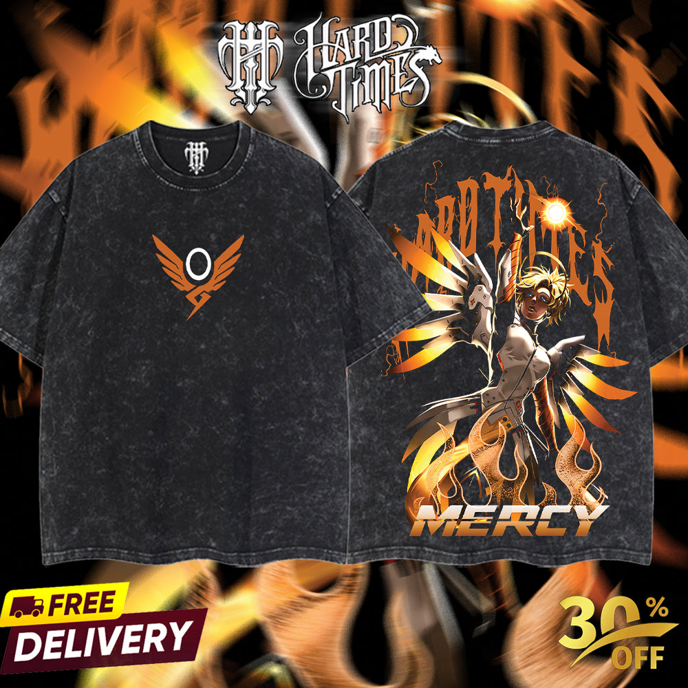 HardTimesClothing - Mercy Overwatch, Blizzard Collection Game Oversized Washed Tee Acid Washed Lightweight TSHIRT, Gift for him her Clothes Cotton (Copy)