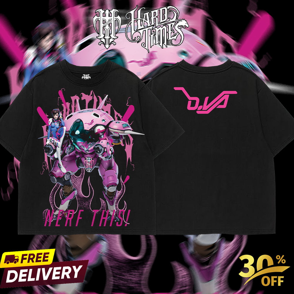 HardTimesClothing - D.va Overwatch, Blizzard Collection Game Oversized Washed Tee Acid Washed Lightweight TSHIRT, Gift for him her Clothes Cotton