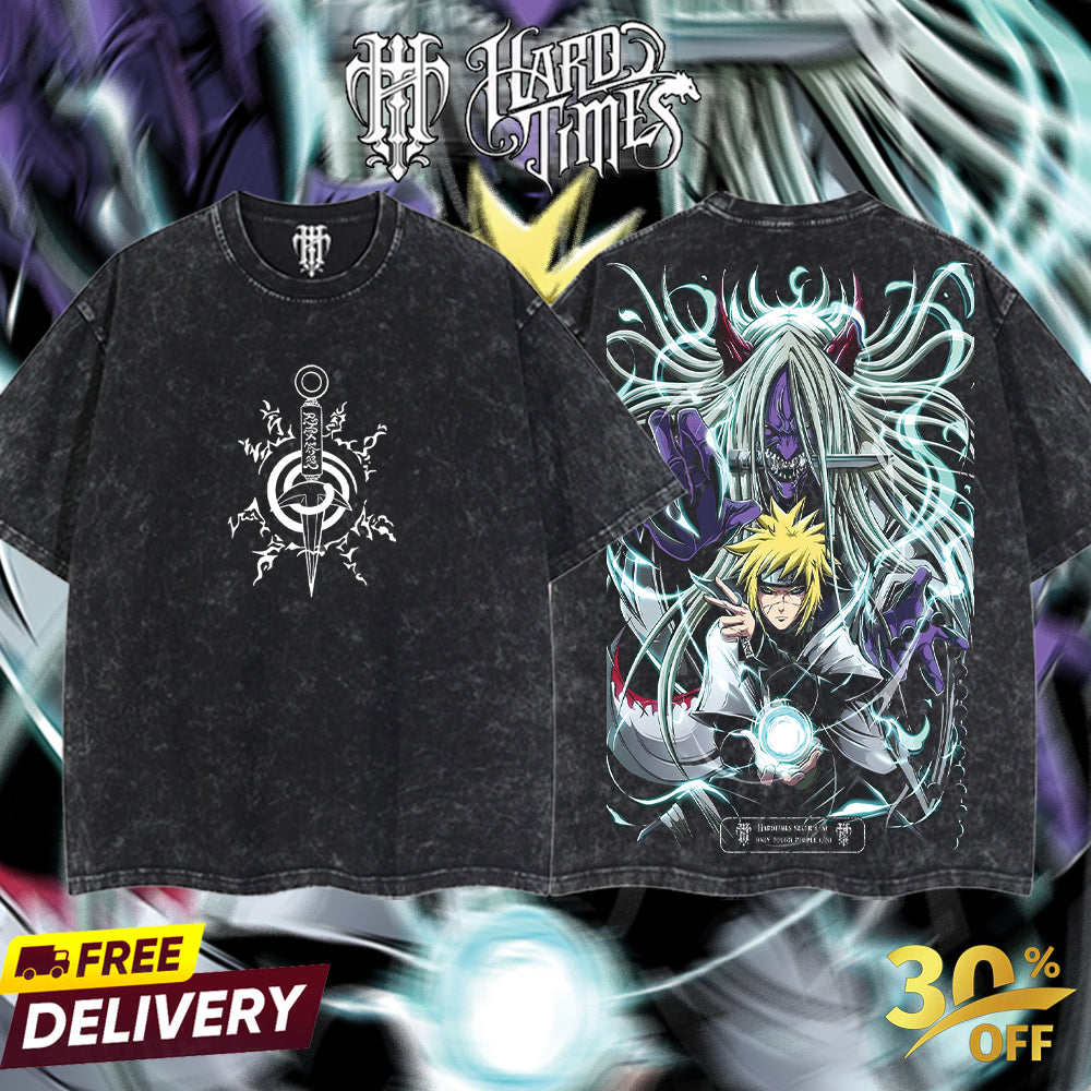HardTimesClothing - Minato Naruto Anime Limited Edition Death Reaper Seal Double Printed Oversize Lightweight Acid Washed Hoodie, graphic hoodies men streetwear (Copy) (Copy) (Copy)