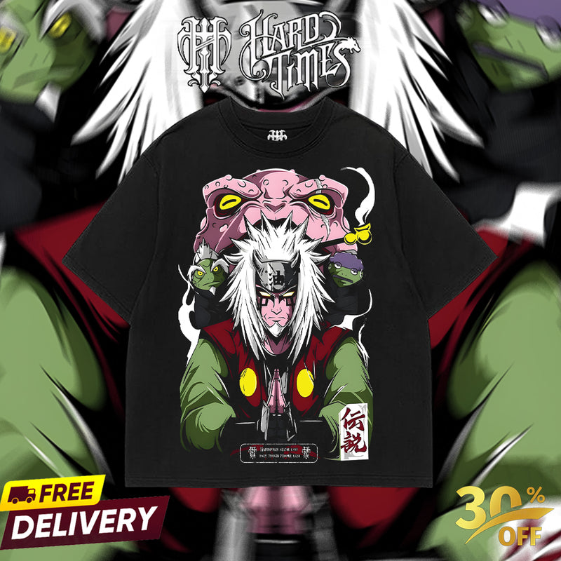 HardTimesClothing - Jiraiya Sannin Naruto Anime Limited Edition Death Reaper Seal Double Printed Oversize Lightweight Acid Washed Hoodie, graphic hoodies men streetwear