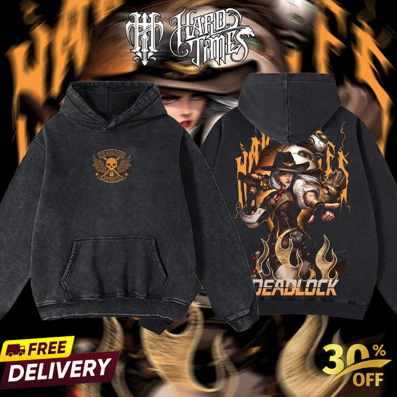 HardTimesClothing - Ashe Deadlock Gang Overwatch, Blizzard Collection Game Oversized Washed Tee Acid Washed Lightweight TSHIRT, Gift for him her Clothes Cotton