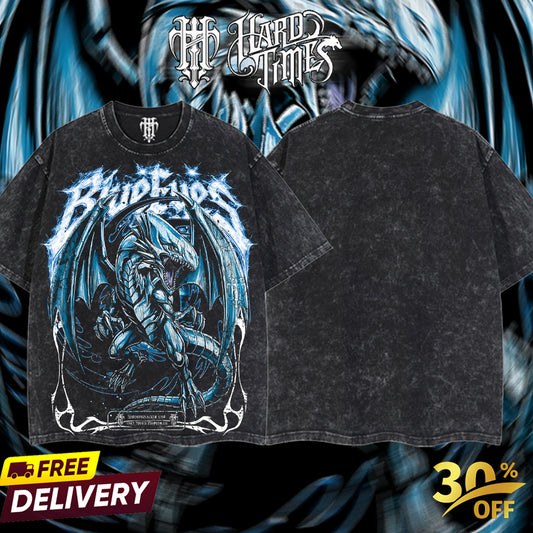 HardTimeClothing - Blue-Eyes White Dragon YugiOh Vintage Unisex Oversize Anime Manga Washed Heavyweight Cotton T-shirt, Gift For Anime Fan (Copy)