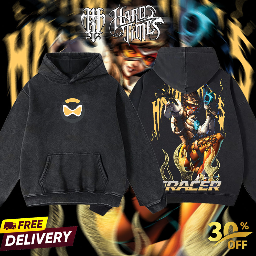 HardTimesClothing - Tracer Overwatch, Blizzard Collection Game Oversized Washed Tee Acid Washed Lightweight TSHIRT, Gift for him her Clothes Cotton