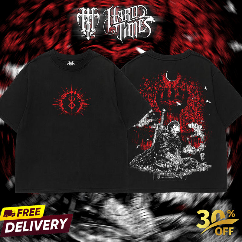 HardTimesClothing - Guts Berserk Vintage Unisex Oversize Anime Manga Acid Washed Heavyweight Cotton T-shirt, graphic tee,anime merch fan, outfits men.