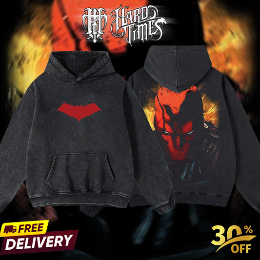 HardTimesClothing - Red Hood DC v1 Retro Limited Vintage, Collection Movie Oversized Washed Tee Acid Washed Lightweight TSHIRT, Gift for him her Clothes Cotton Superhero, Super villain.