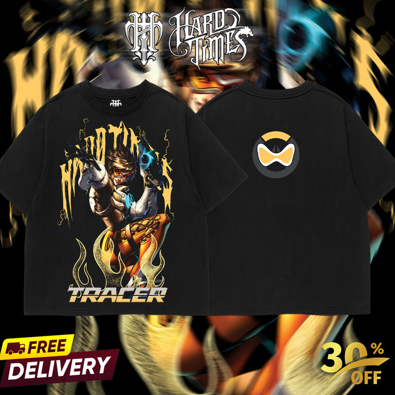 HardTimesClothing - Tracer Overwatch, Blizzard Collection Game Oversized Washed Tee Acid Washed Lightweight TSHIRT, Gift for him her Clothes Cotton