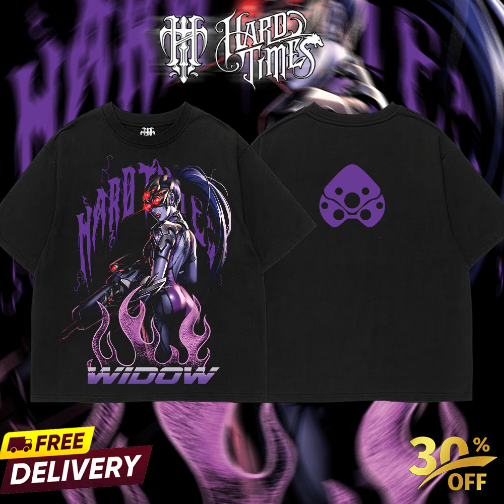 HardTimesClothing - Widow Maker Overwatch, Blizzard Collection Game Oversized Washed Tee Acid Washed Lightweight TSHIRT, Gift for him her Clothes Cotton (Copy)