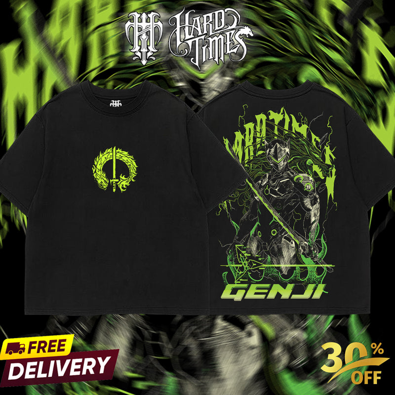 HardTimesClothing - Genji Overwatch, Blizzard Collection Game Oversized Washed Tee Acid Washed Lightweight TSHIRT, Gift for him her Clothes Cotton