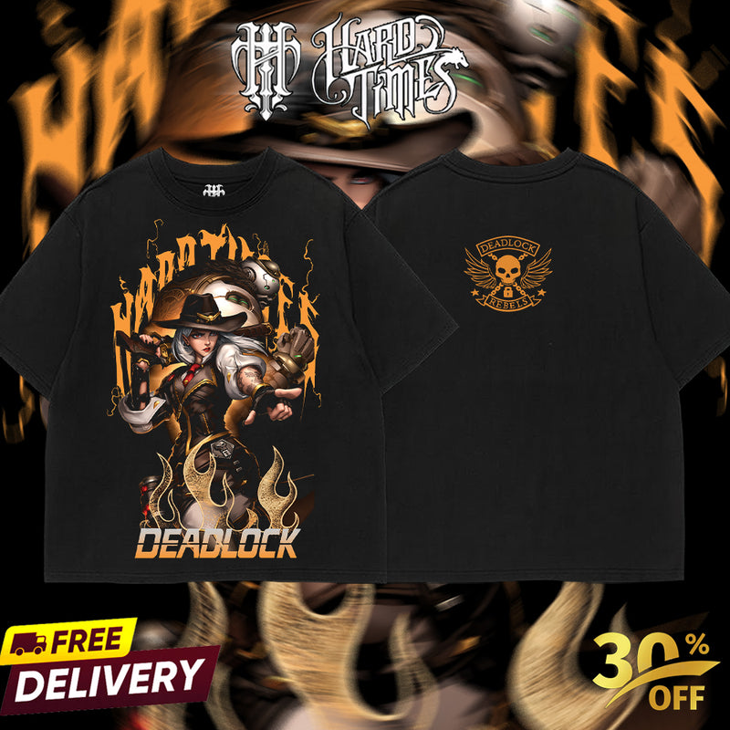 HardTimesClothing - Ashe Deadlock Gang Overwatch, Blizzard Collection Game Oversized Washed Tee Acid Washed Lightweight TSHIRT, Gift for him her Clothes Cotton