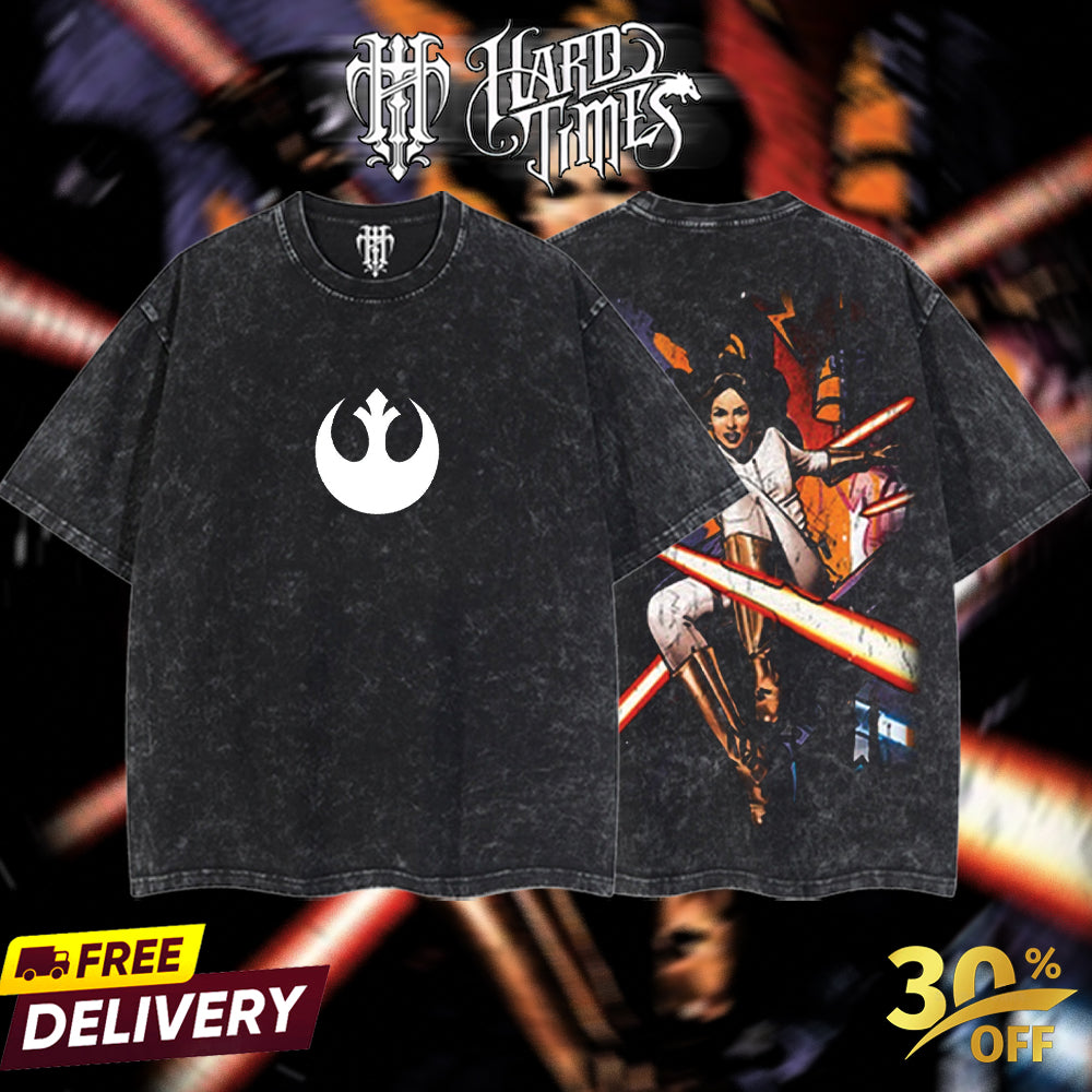 HardTimesClothing - Princess Leia Rebel Alliance Starwar Retro Limited Vintage, Collection Movie Oversized Washed Tee Acid Washed Lightweight TSHIRT, Gift for him her Clothes Cotton Superhero, Super villain. (Copy)