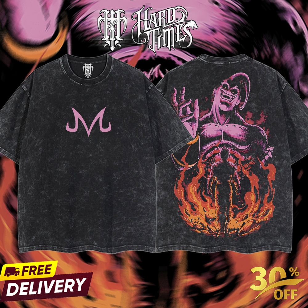 HardTimesClothing Majin Buu Dragonball Retro Vintage Unisex Oversize Anime Manga Acid Washed Heavyweight Cotton T-shirt, Anime Merch, Gift For Anime Fan. Menswear Oversized..