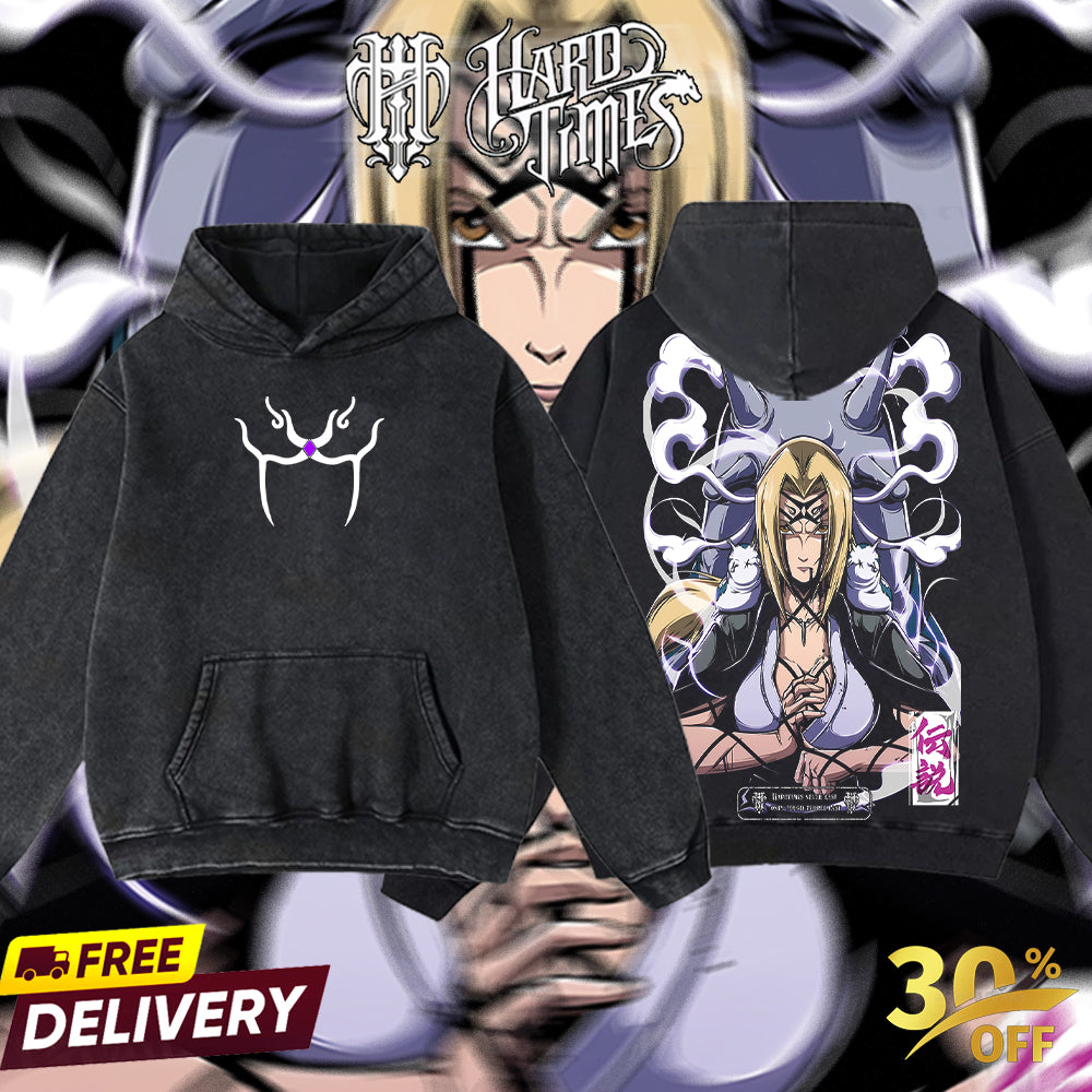 HardTimesClothing - Tsunade Sannin Naruto Anime Limited Edition Death Reaper Seal Double Printed Oversize Lightweight Acid Washed Hoodie, graphic hoodies men streetwear (Copy)