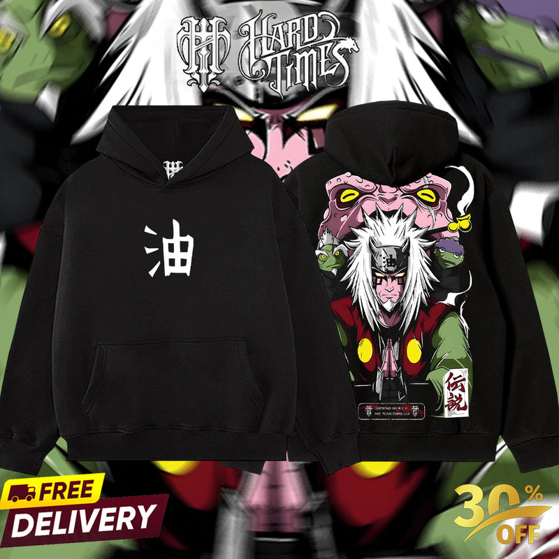 HardTimesClothing - Jiraiya Sannin Naruto Anime Limited Edition Death Reaper Seal Double Printed Oversize Lightweight Acid Washed Hoodie, graphic hoodies men streetwear