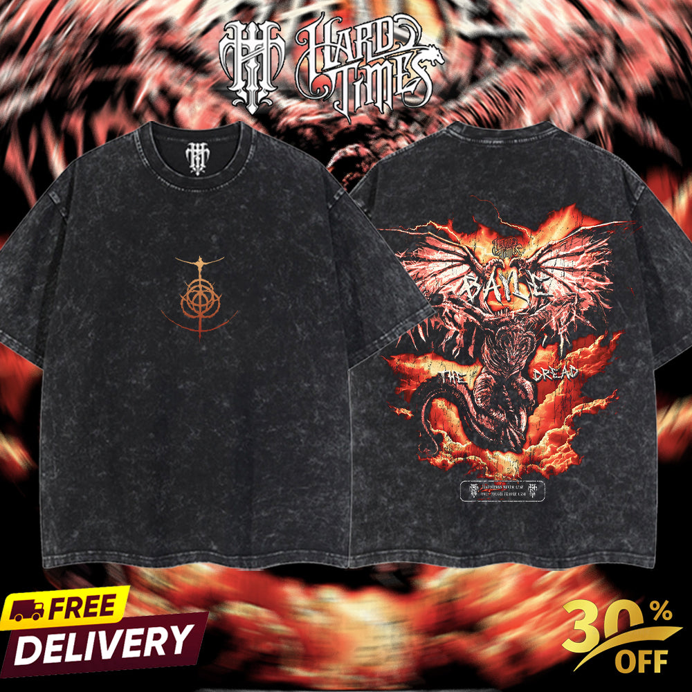 HardTimesClothing Retro Limited Vintage Bayle The Dread Elden Ring Boss, From Software Collection Game Oversized Washed Tee Acid Washed Lightweight TSHIRT, Gift for him her Clothes Cotton (Copy)