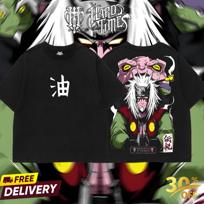 HardTimesClothing - Jiraiya Sannin Naruto Anime Limited Edition Death Reaper Seal Double Printed Oversize Lightweight Acid Washed Hoodie, graphic hoodies men streetwear