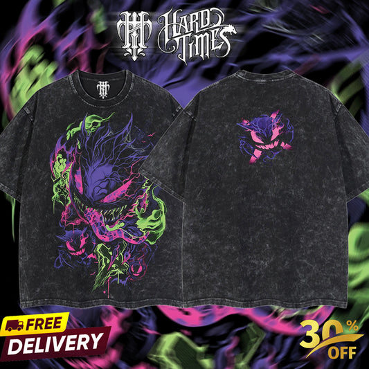 HardTimeClothing - Gengar Pokemon Retro Vintage Unisex Oversize Anime Manga Acid Washed Heavyweight Cotton T-shirt, Anime Merch, Gift For Anime Fan. Clothes Oversized (Copy)